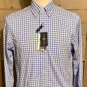 SOLD! Polo Ralph Lauren Men's White & Light Blue Checkered Button Down Med (NWT)